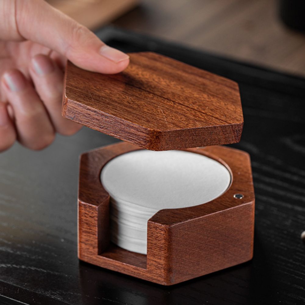 Coffee Equipment Organizer - Kotak Kertas Filter Kopi Heksagonal Kayu