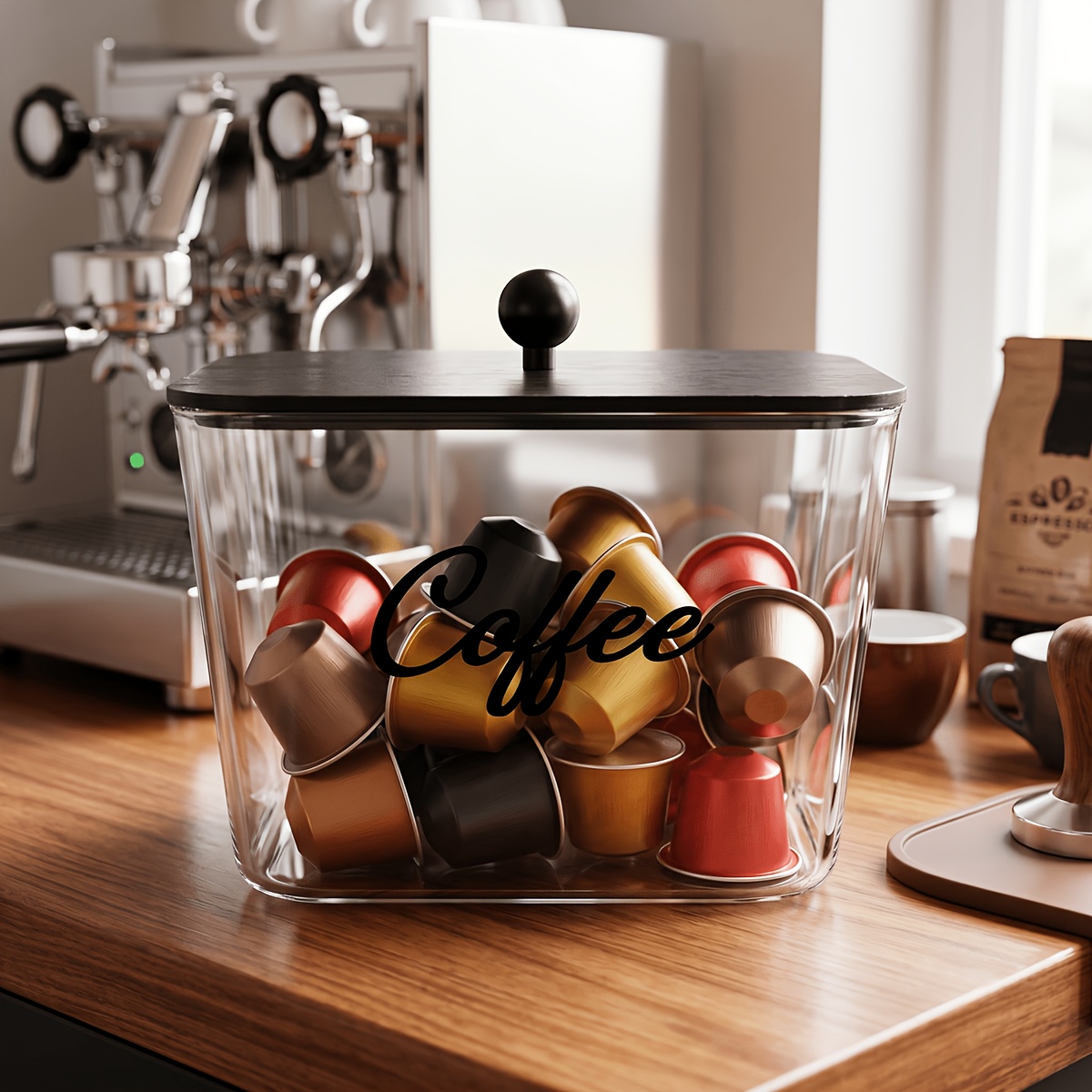 Coffee Equipment Organizer - Tempat Penyimpanan Pod Kopi dengan Tutup,